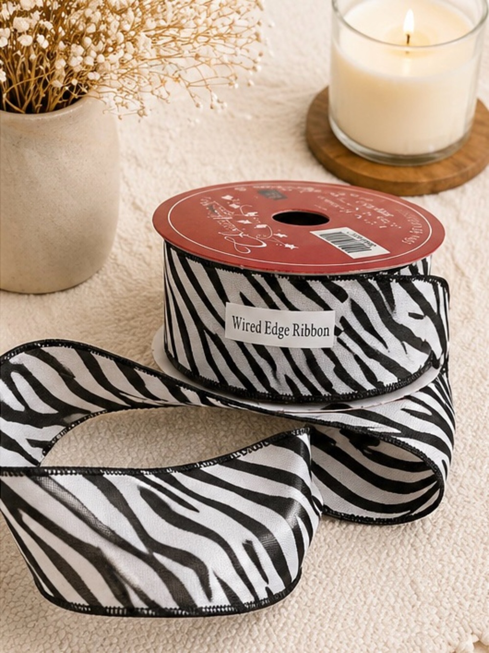 HOBBY LOBBY Zebra Animal print Wire Edged Ribbons Gifts Black & White NWT